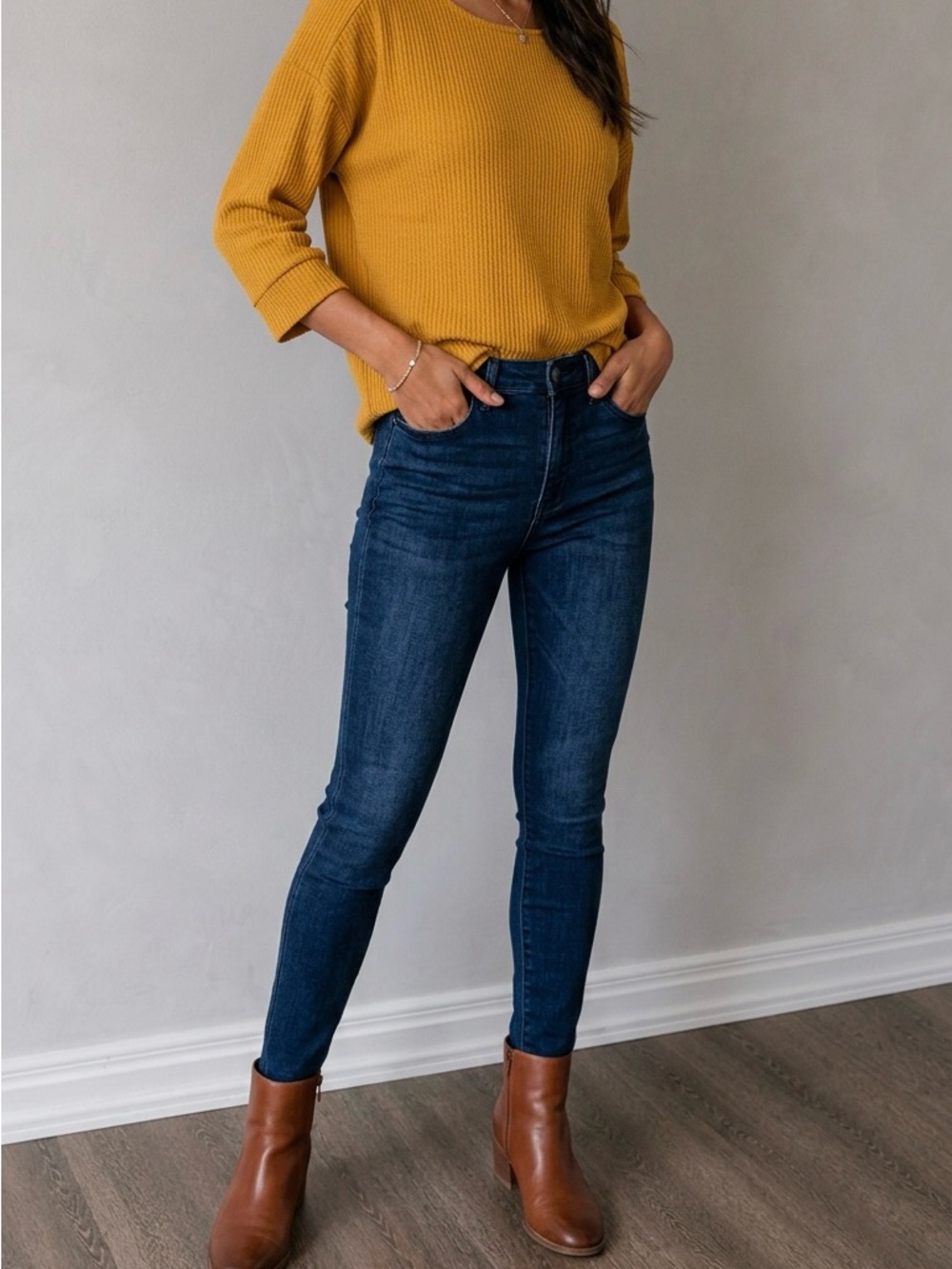 Set the Stage Mustard Yellow Back Button Top XL